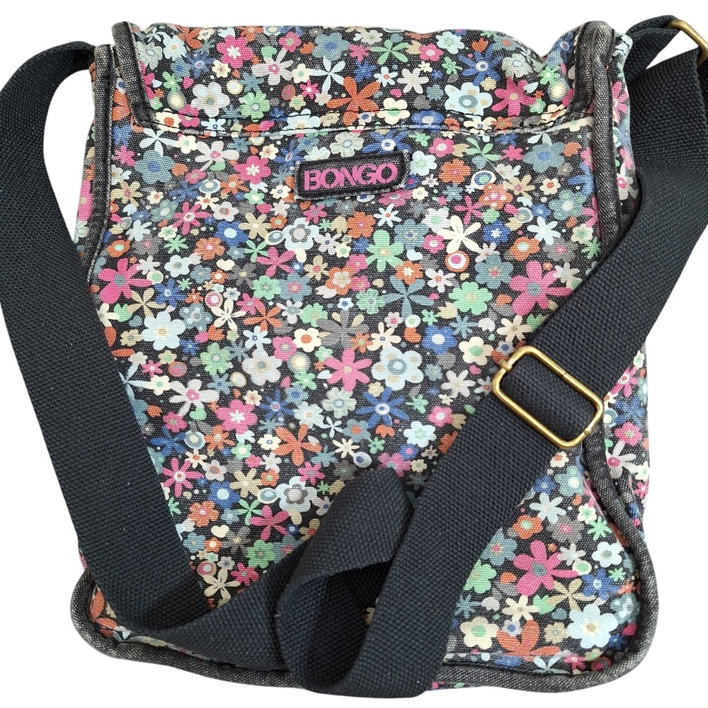Bongo Vintage Floral Messenger Bag Crossbody‎ Peace Sign Multi-Color Canvas Y2K